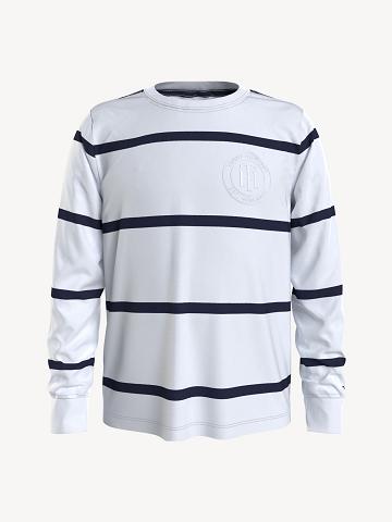 Fiú Tommy Hilfiger Stripe Long Sleeve Póló Fehér | HU 2295NWY